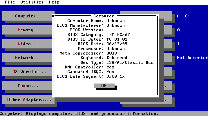 Информация о компьютере в MS-DOS